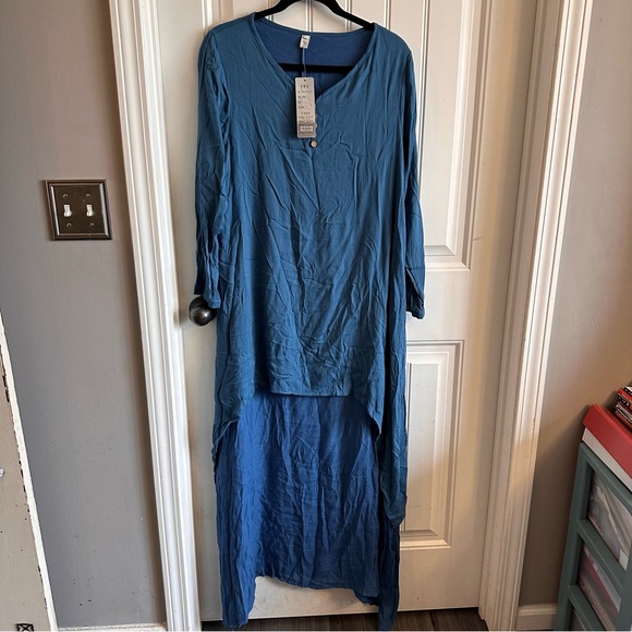 Boho Layered Maxi Dress by Hanyi Fushi flowy NWTS XL teal dress lagenlook vibes - Picture 1 of 12